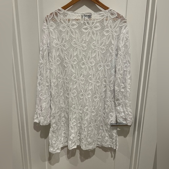 J Valdi Women's White Floral Lace V-Neck Tunic Swim Cover Up 1X K - Picture 7 of 7